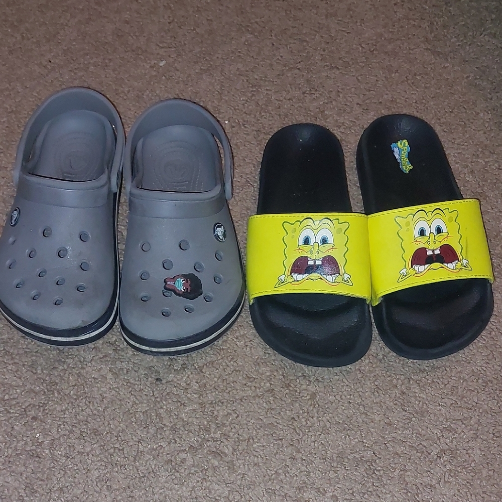 CROCS Gray and SpongeBob Flip Flops Bundle Size 3
